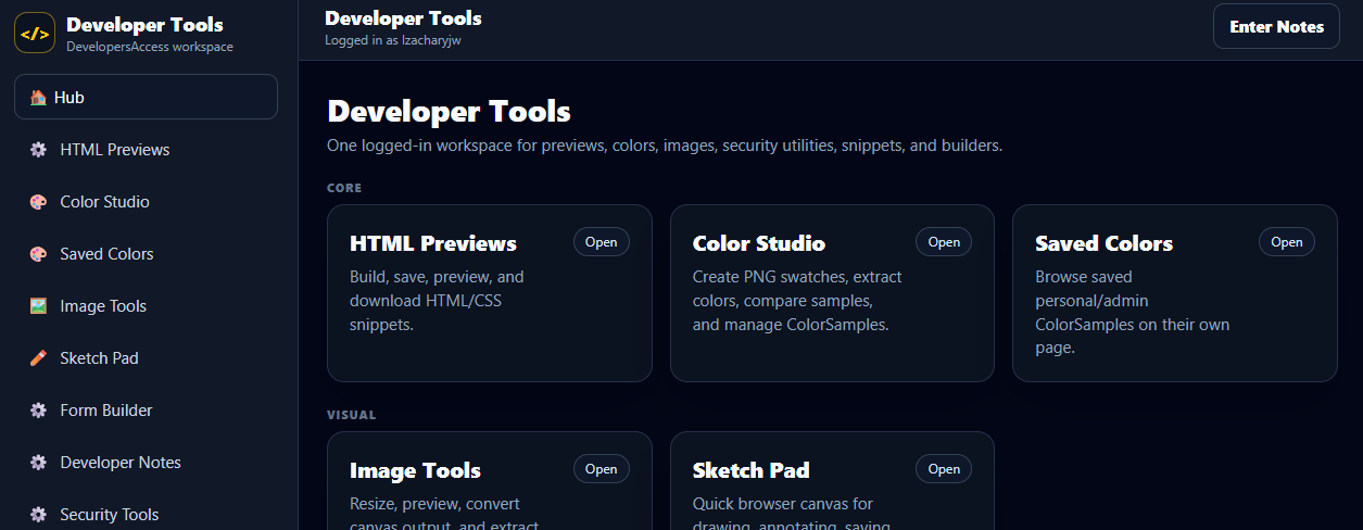 Screenshot of Developer's Access