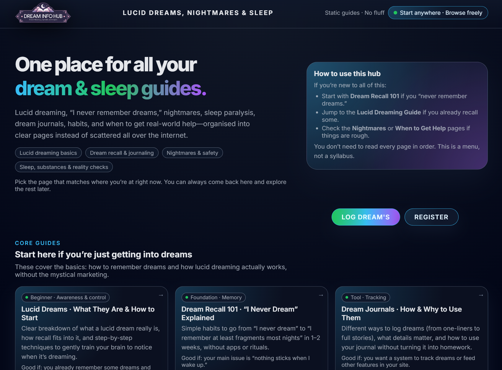 Screenshot of Dream Info Hub