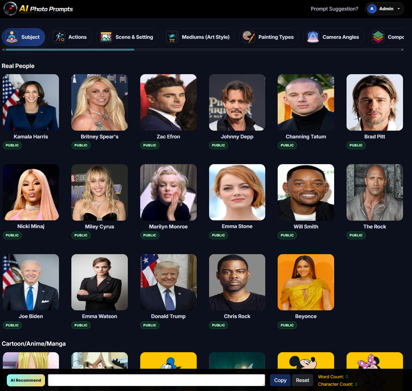 Screenshot of aiphotoprompts.com